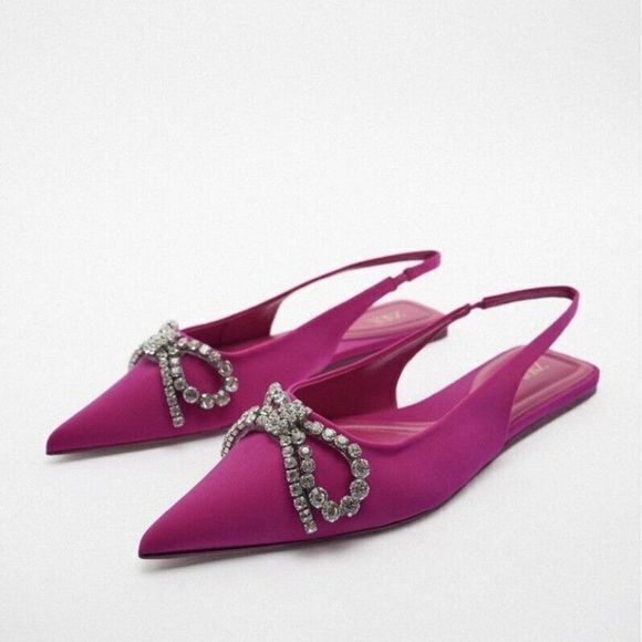 NEW ZARA WOMAN FLAT MULES‎ WITH EMBELLISHED BOW FUC - Picture 1 of 6